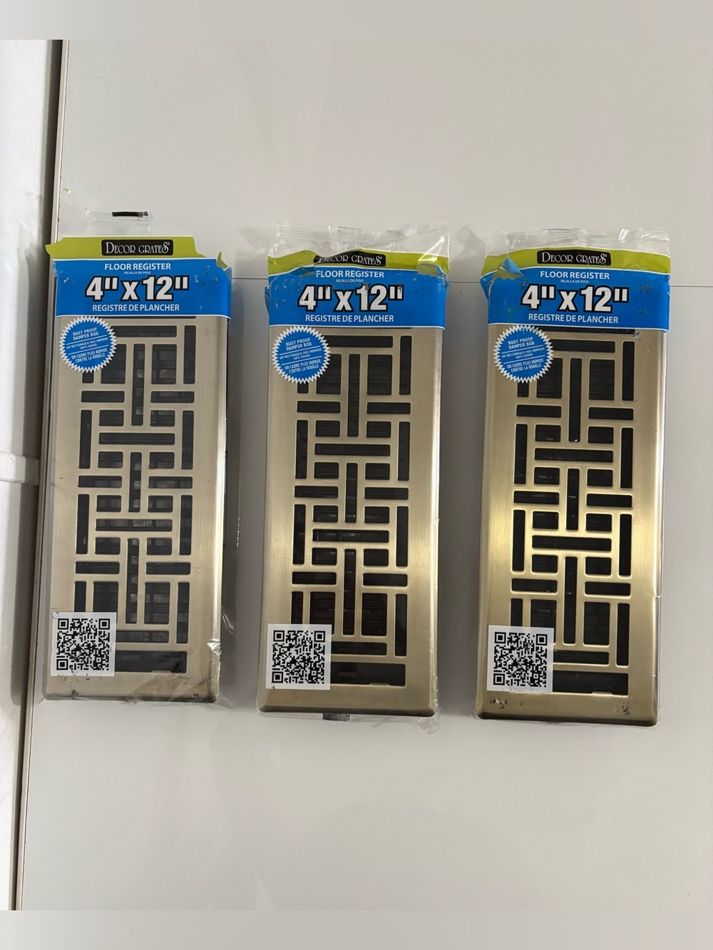 Decor Grates JH412-A Oriental Floor Register 4x12” Antique Brass Finish, 3 Pack